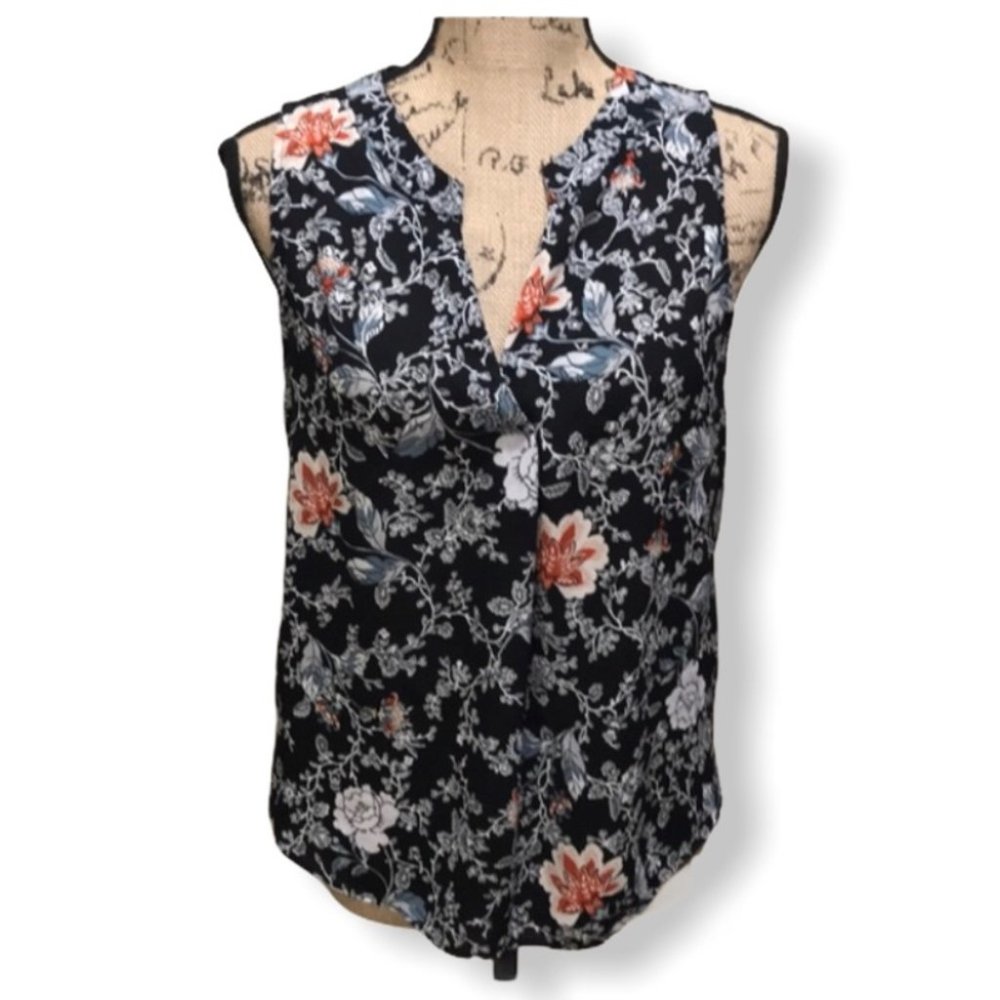 {LOFT} Floral Gathered V Sleeveless Knit top
